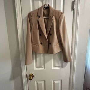 Women's Tan Double-Breasted Blazer